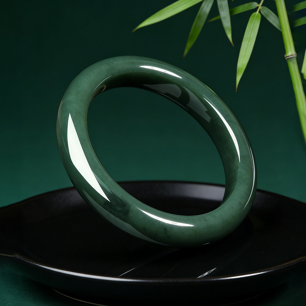 Xinjiang Hetian Green Jade Wide Band Bangle, New Chinese Style Niche Elegant Bracelet, Festival Gift