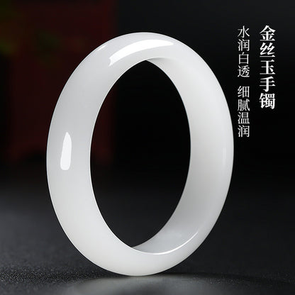 Moist Translucent Golden Silk Jade Bangle, Natural Quartzite Jade Bracelet for Women