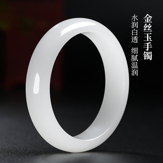 Moist Translucent Golden Silk Jade Bangle, Natural Quartzite Jade Bracelet for Women