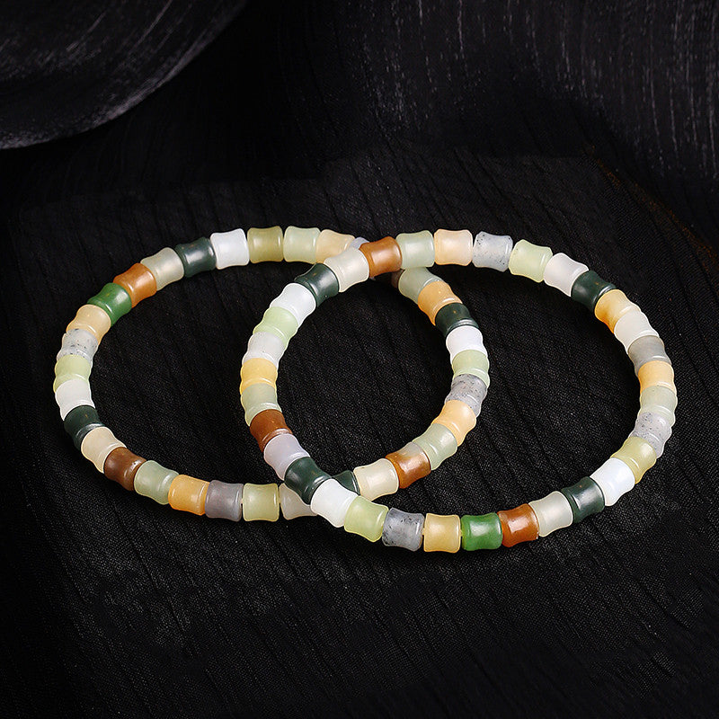 Unisex Fashion Hetian Jade Bracelet, Multi-color Bamboo Joint Beads