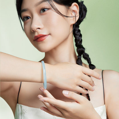 Chalcedony Bangle, Brightening & Moist Fine Jade Bangle, Slim Band Elegant Bracelet for Women