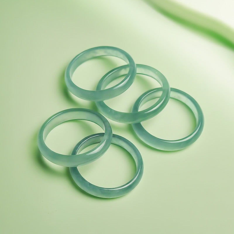 Moist Translucent Jadeite Ring, High-Icy Blue Water Plain Band Ring for Men & Women