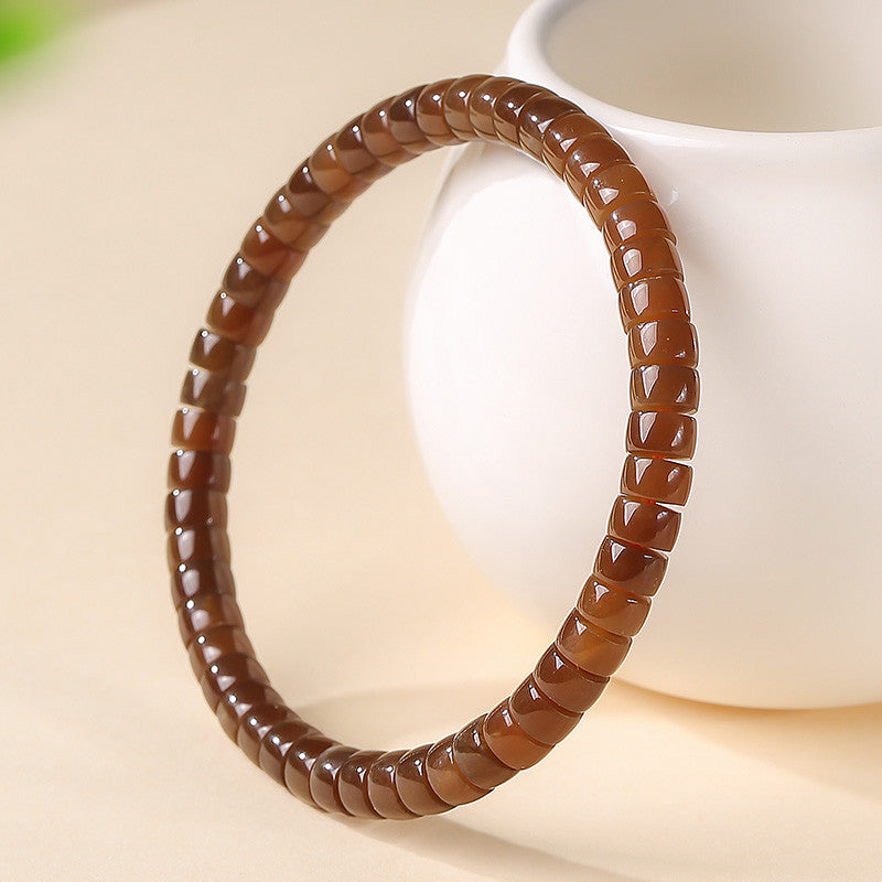 Pale Cyan Hetian Jade Bracelet, Straight-cut Tablet Bead Bangle for Women, Festival Gift