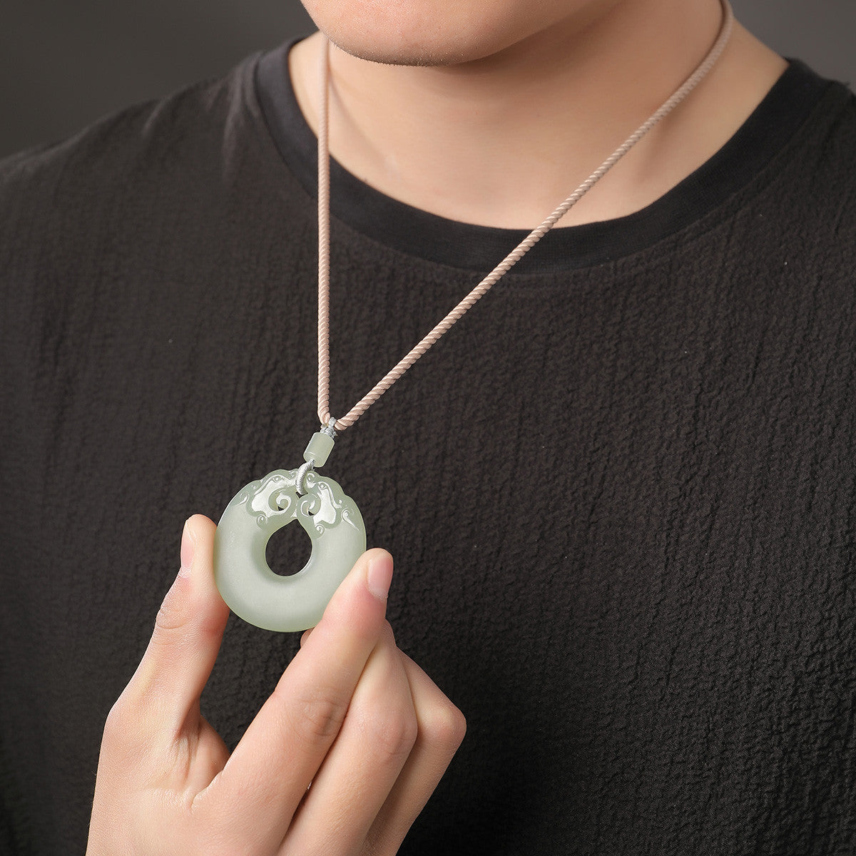 Pale Cyan Hetian Jade Pendant, Archaic Hollow-out Double Dragon Jade Plaque, Men's Chinese Zodiac Dragon Pendant