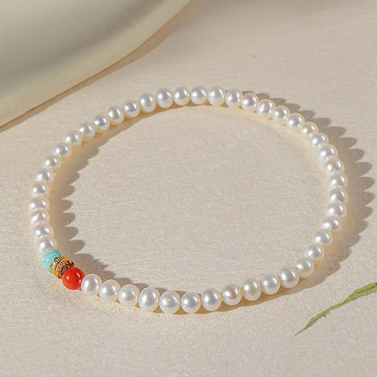 Light Luxury Freshwater Pearl Bracelet, Multi-gem Bracelet with Mini Pearls, Tourmaline & Turquoise