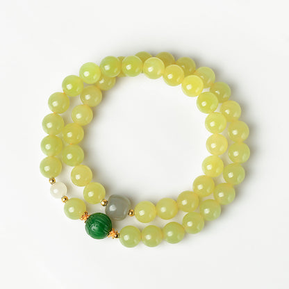 Yellow Mouth Hetian Jade Round Bead Multi-color Double-loop Bracelet for Women