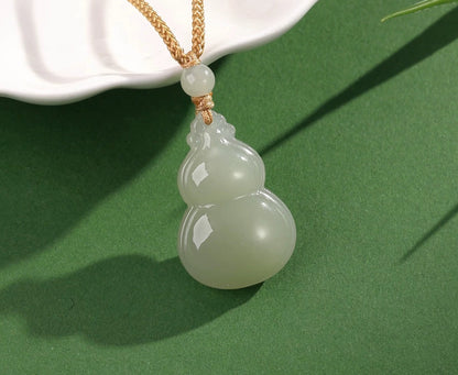 Hetian Jade Pendant for Women, Green Jade Gourd Necklace with Braided Cord, Collectible with Certificate, New Year Gift for Girlfriend
