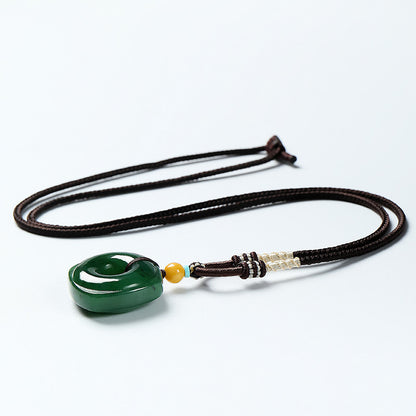 Square & Round Blessing｜High-Oil Spinach Green Jasper Heaven-Earth Style Hetian Jade Safety Buckle Pendant Unisex