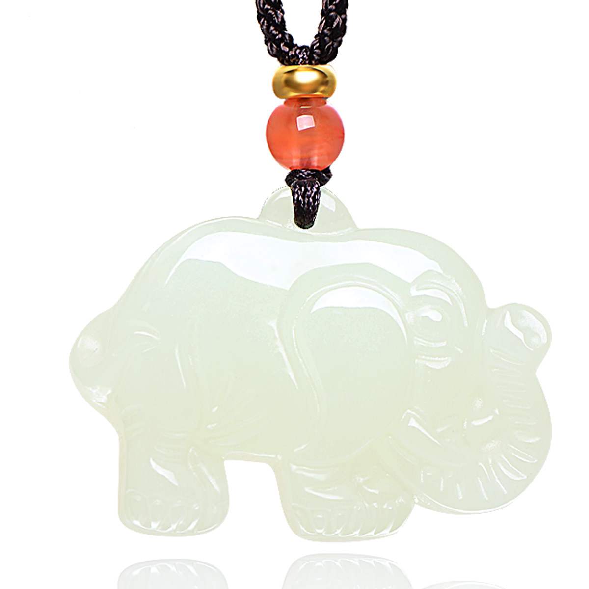 3D Hetian Jade Elephant Pendant, Auspicious Peace Elephant Jade Charm