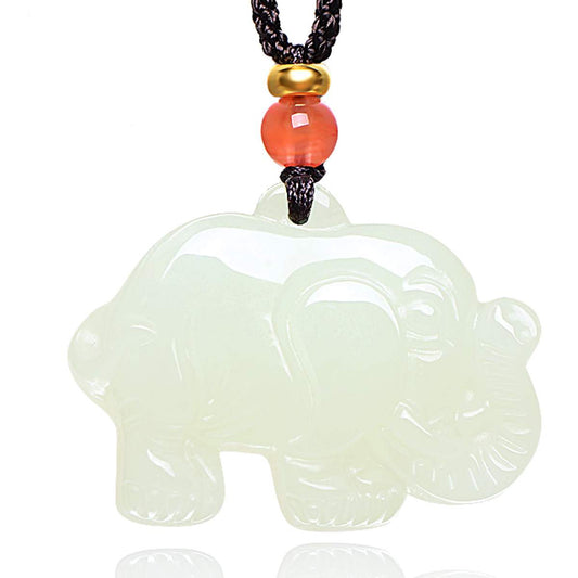 3D Hetian Jade Elephant Pendant, Auspicious Peace Elephant Jade Charm
