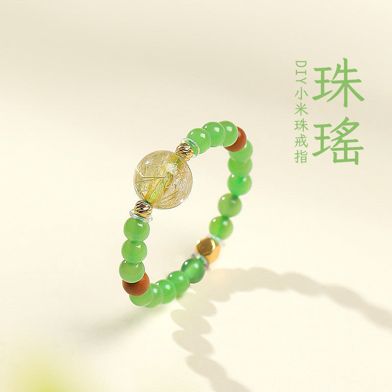 DIY Multi-gem Ring, Small Seed Beads with Jasper, White Jade, Jadeite, Turquoise, Agate, Cinnabar Fashion Adjustable Ring Jewelry
