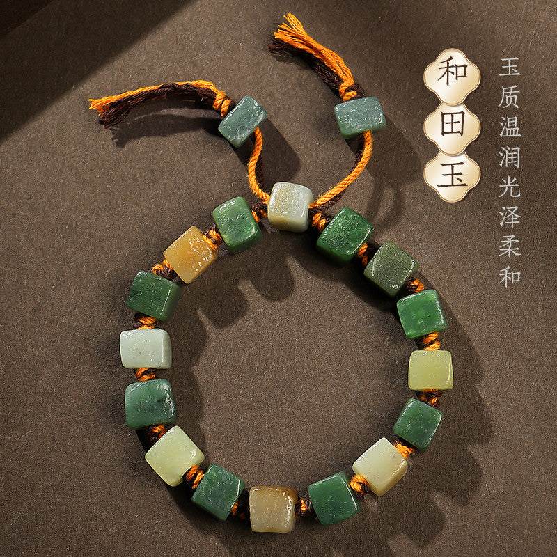 Vintage Style Hetian Jade Multi-tone Freeform Bead Bracelet with Weathered Texture, Unisex