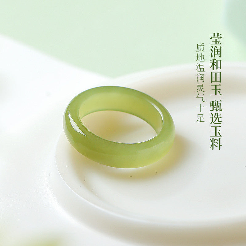 Icy Translucent Hetian Yellow Jade Peace Ring, Plain Band Jewelry, Festival Gift