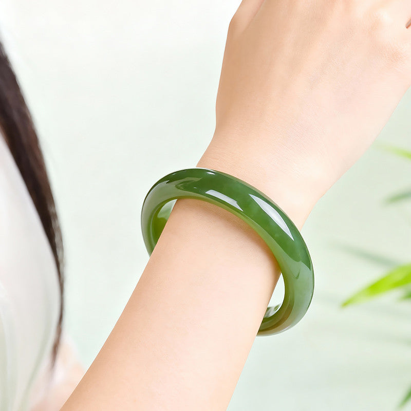 【Entry Level】Pale Green Hetian Jade Peace Bangle, Elegant Bracelet, Holiday Gift for Mom & Girlfriend, With Certificate & Collectible Value
