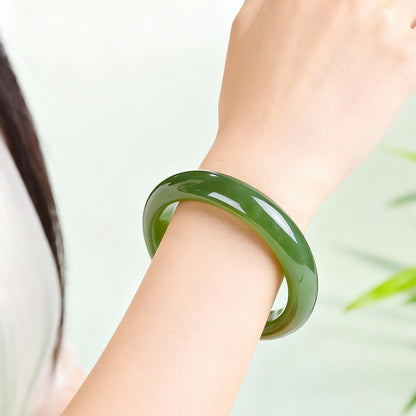 【Entry Level】Pale Green Hetian Jade Peace Bangle, Elegant Bracelet, Holiday Gift for Mom & Girlfriend, With Certificate & Collectible Value