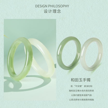 [Elegant Jade Charm] Hetian Jade Clear Green Peace Bangle, Stylish Versatile Gift for Mom