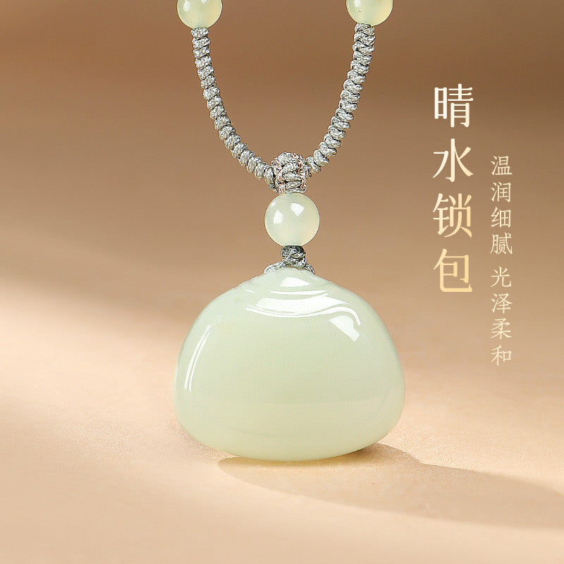 Peace Lock | Pale Cyan Hetian Jade Safety Lock Pendant for Women, Clear Water Style Lock-shaped Jade Gift