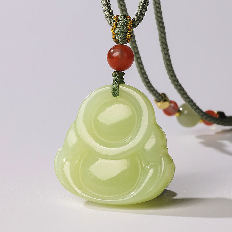 Warm Hetian Yellow Jade Maitreya Buddha Pendant, Plump Buddha Charm, Festival Gift