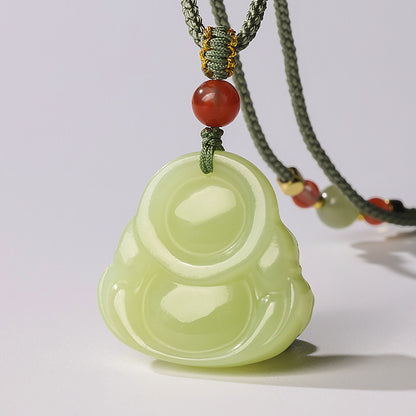 Warm Hetian Yellow Jade Maitreya Buddha Pendant, Plump Buddha Charm, Festival Gift