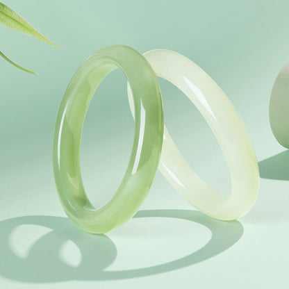 [Elegant Jade Charm] Hetian Jade Clear Green Peace Bangle, Stylish Versatile Gift for Mom