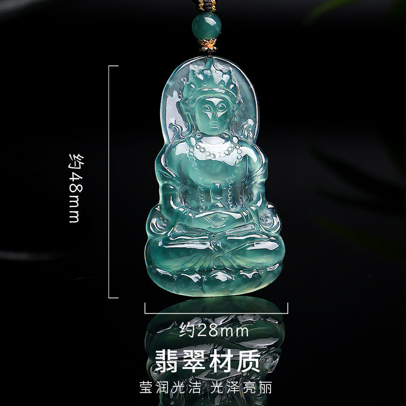 Men's High-Ice Blue Water Emerald Pendant, Tara & Guanyin Jade Charm, Festival Gift