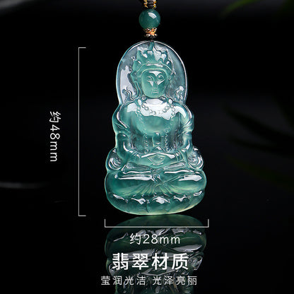 Men's High-Ice Blue Water Emerald Pendant, Tara & Guanyin Jade Charm, Festival Gift