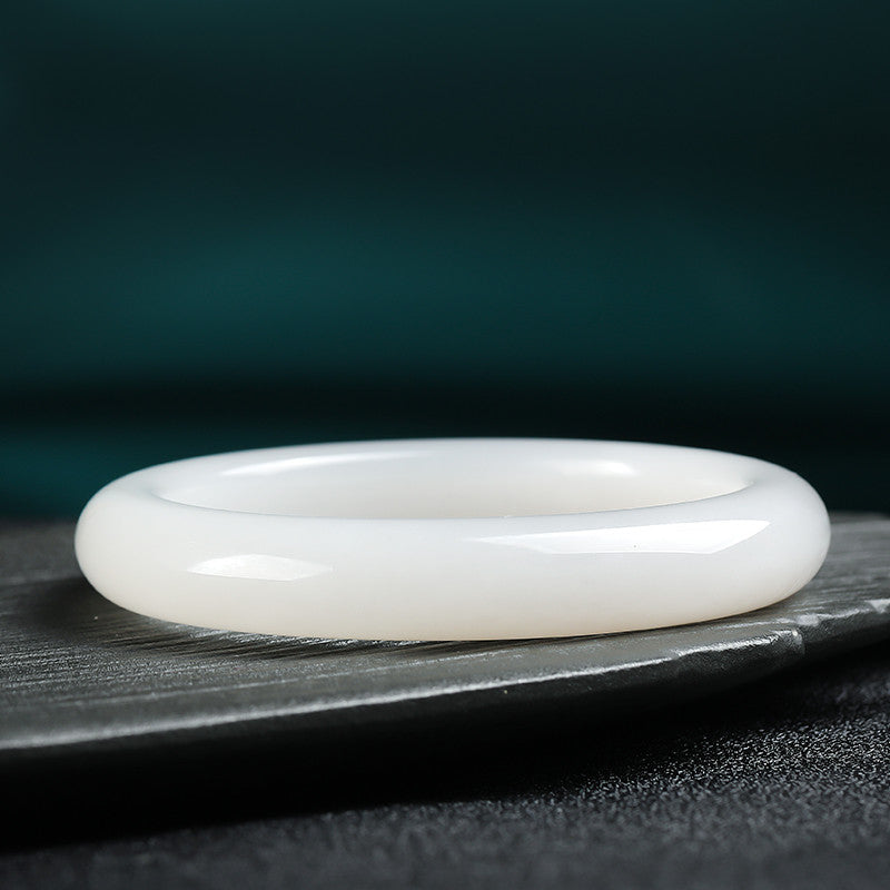 Women's Hetian White Jade Bangle, Moist White Round Jade Bracelet, With Certificate