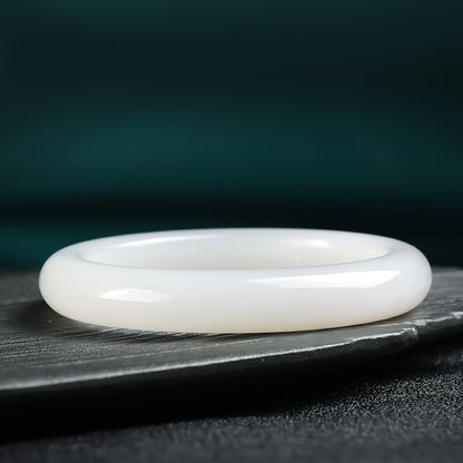 Women's Hetian White Jade Bangle, Moist White Round Jade Bracelet, With Certificate