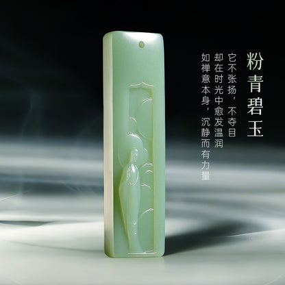 [Zen Series - Mind Contemplation] Hetian Jade Pendant, Unisex Jasper & Pink Cyan Enlightenment Jade Charm
