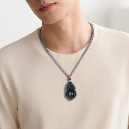 Tower Green Fine Material Hetian Jade Pixiu Pendant, Three-dimensional Divine Beast Cyan Jade Ornament with Certificate