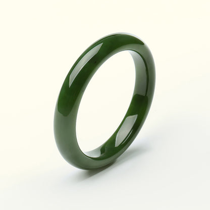 Natural Green Hetian Jade Bangle, Elegant Jasper Bracelet for Women, Premium Holiday Gift for Mom & Girlfriend, With Certificate & Collectible Value