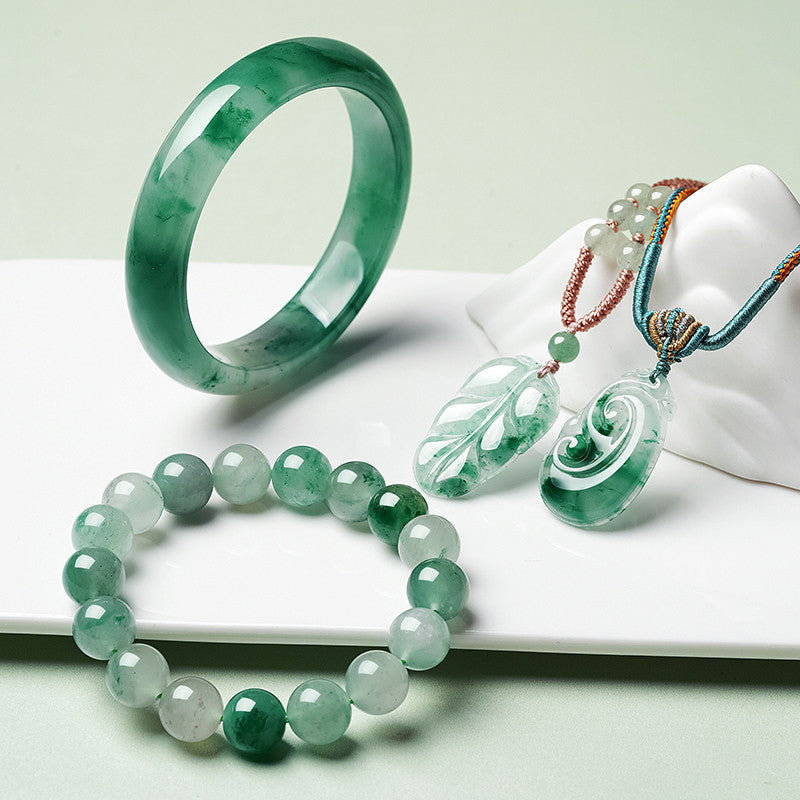 Floating Pattern African Green Jade Bangle, Multi-size Women Safety Bracelet, Gift for Mom & Elders