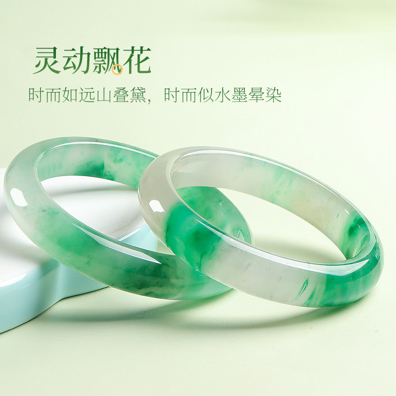 Women's African Jade Bangle with Vivid Floating Patterns, New Chinese Style Peace Bangle, Gift for Mom & Girlfriend