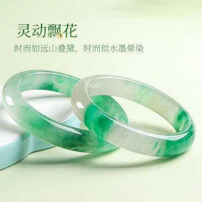 Women's African Jade Bangle with Vivid Floating Patterns, New Chinese Style Peace Bangle, Gift for Mom & Girlfriend