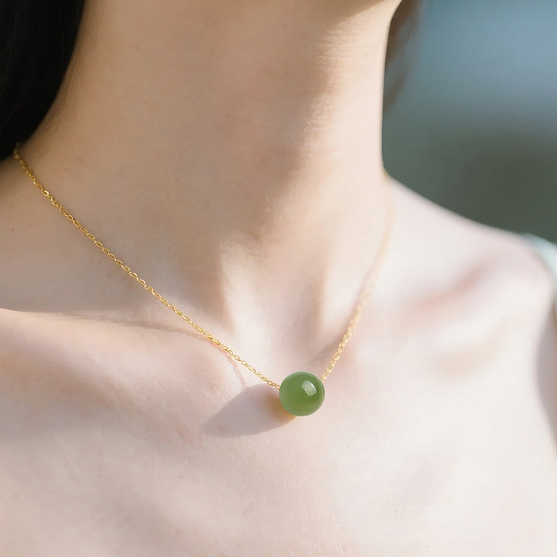 Light Cyan & Lake Green Hetian Jade Barrel Bead Pendant, Minimalist Stylish Charm, Festival Gift