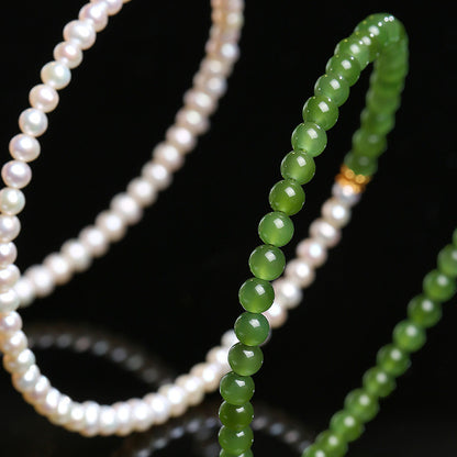 High-oil Apple Green Hetian Jasper Multi-loop Bracelet, Small Bead Bangle Style, Festival Gift