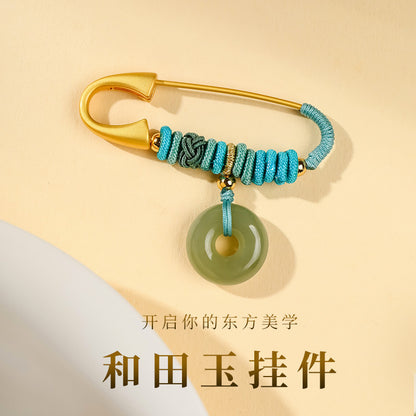 Pale Cyan Hetian Jade Safety Pin Pendant, Ornament for Baby, Infant & Pregnant Women