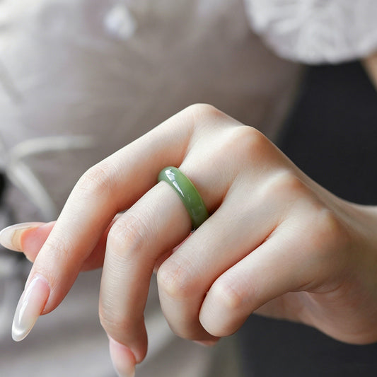 Plain Band Hetian Jade Ring, Smooth Moist High Quality Jade Ring, Daily Wear Elegant Finger Jewelry