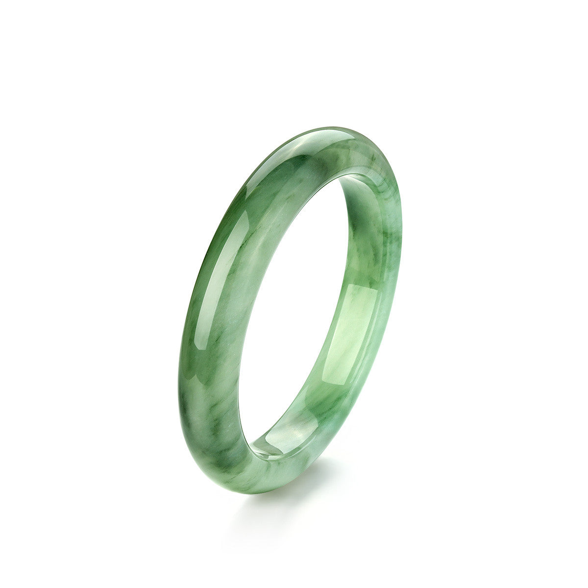Natural Tianshan Green Bangle, Icy Translucent Floating Green Round Bangle, Wide Band Jade Bracelet with Certificate, Gift for Mom