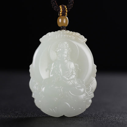 Russian Sugar Material Hetian Jade Guanyin Pendant, Exquisite Jade Charm for Men, Auspicious Religious Ornament, With Certificate & Collectible Value
