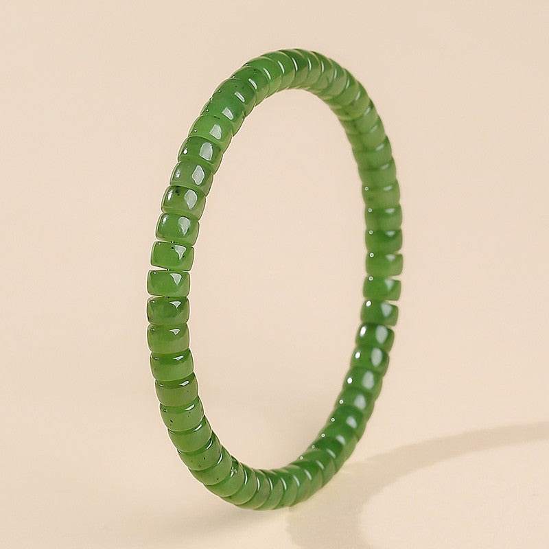 Pale Cyan Hetian Jade Bracelet, Straight-cut Tablet Bead Bangle for Women, Festival Gift