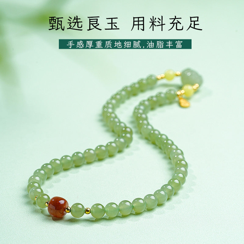 Icy Clear Water Light Cyan Hetian Jade Double-row Bracelet with Pixiu, Fashion Versatile Jewelry, Festival Gift