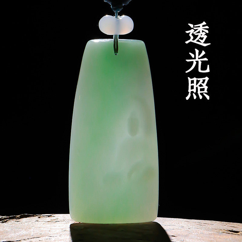 Unique Piece | Icy Waxy Myanmar Jadeite Pendant, Floating Green & Double-Sided Carved Enlightenment Jade Ornament