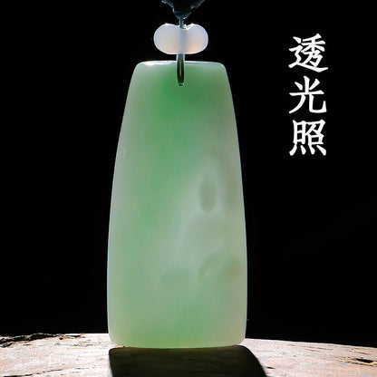 Unique Piece | Icy Waxy Myanmar Jadeite Pendant, Floating Green & Double-Sided Carved Enlightenment Jade Ornament