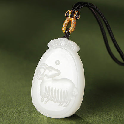 Unisex Hetian White Jade Pendant, Exquisite Double-sided Carved Twelve Chinese Zodiacs, Festival Gift