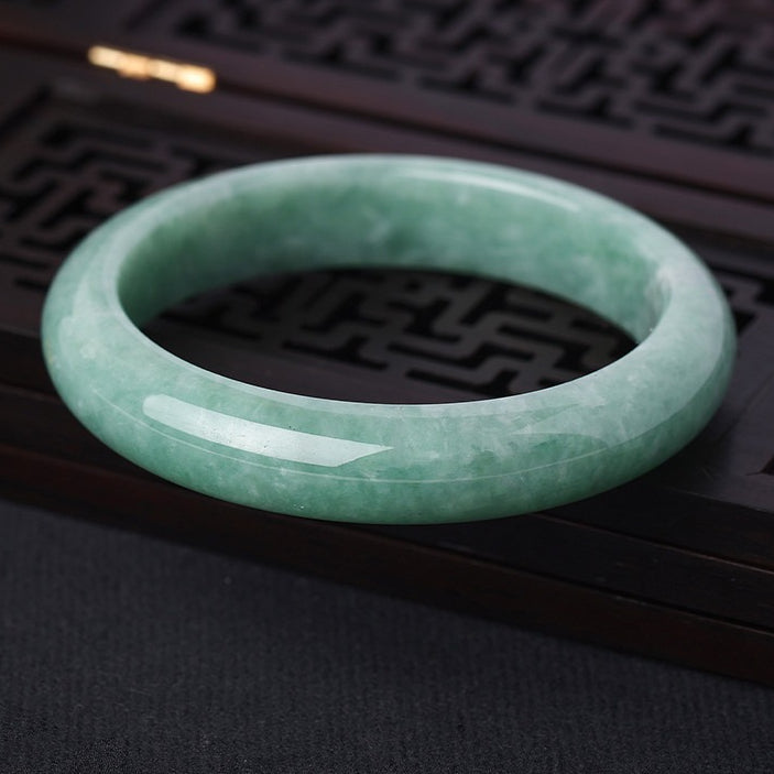 Fortune & Prosperity Series Waxy Ice Jade Jingle Bangle, Plain Design Skin-Brightening Bracelet, Elegant Accessory for Hanfu & Cheongsam, Gift Box Packed, With Certificate & Collectible Value