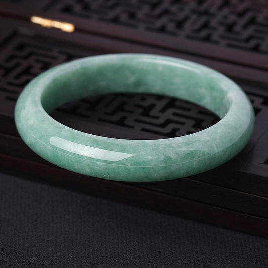 Fortune & Prosperity Series Waxy Ice Jade Jingle Bangle, Plain Design Skin-Brightening Bracelet, Elegant Accessory for Hanfu & Cheongsam, Gift Box Packed, With Certificate & Collectible Value