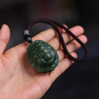 Men's Hetian Cyan Jade Turtle Shell Pendant & Hand Piece, Fortune All Over the World