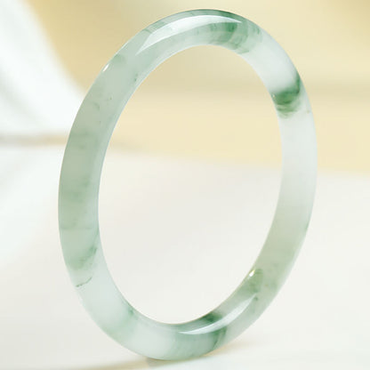 Icy Green Floating Strip Quartzite Bangle, Tianshan Cui Round Bar Jade Bracelet