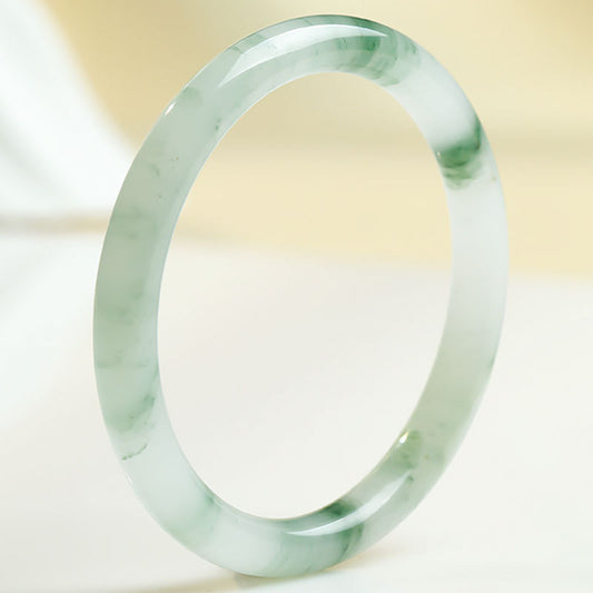 Icy Green Floating Strip Quartzite Bangle, Tianshan Cui Round Bar Jade Bracelet